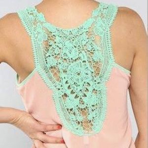 Peach and mint crochet racer back